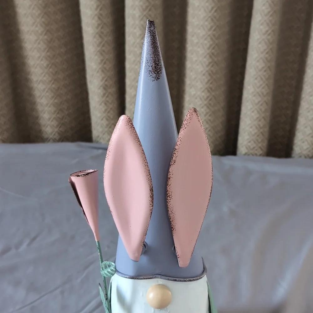 15 Inch Metal Easter Bunny Gnome With Moving Ears